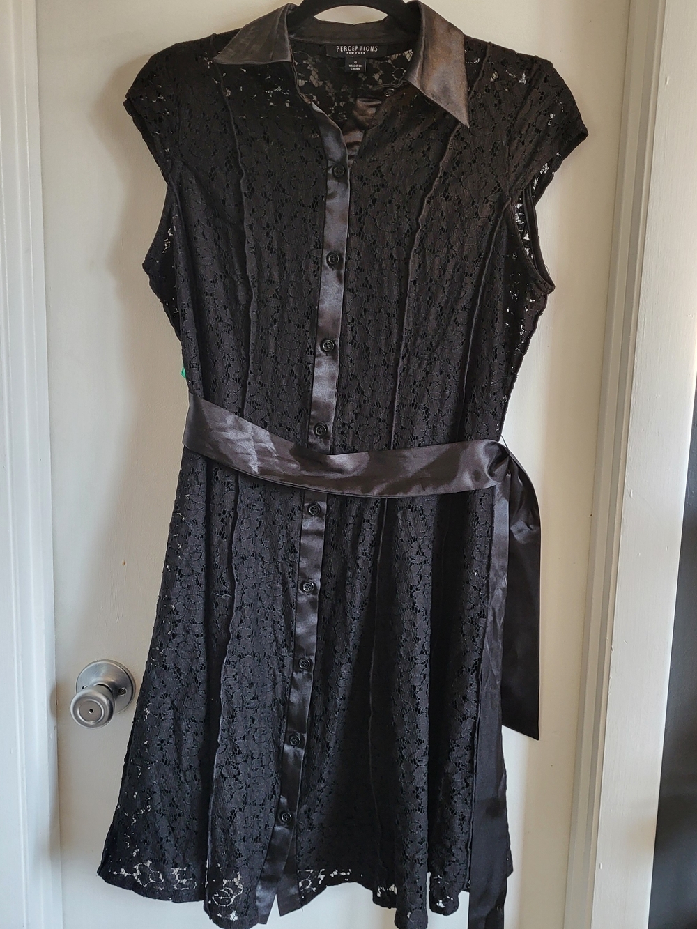 Perceptions Black Lace Dress with Satin Trim